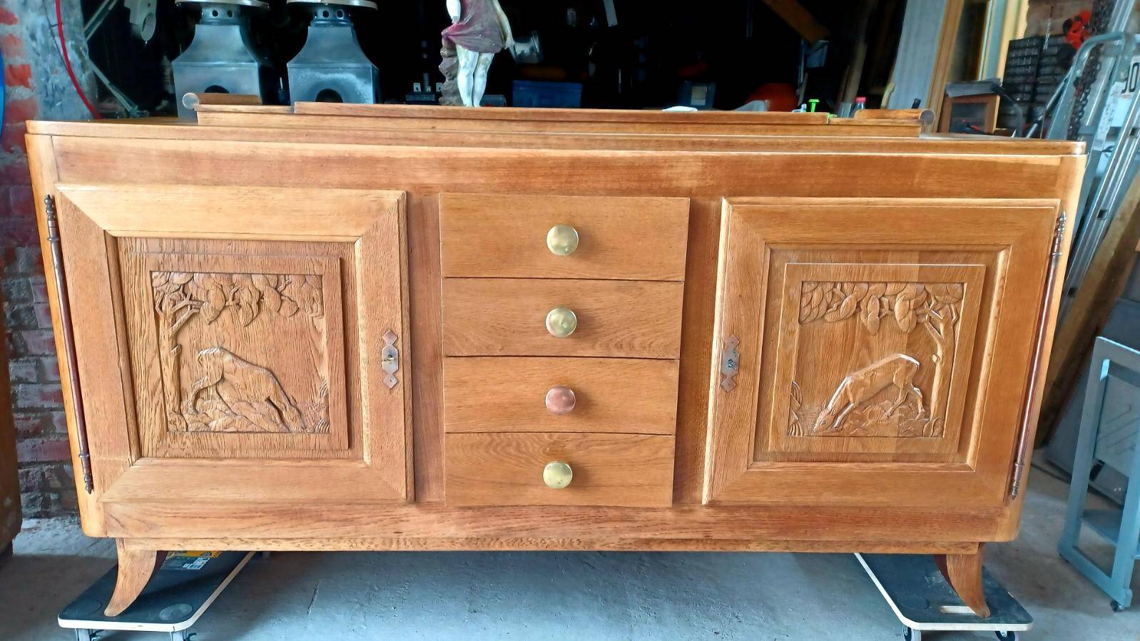 Brutalist design solid oak sideboard circa 1930-1940 - Art Deco