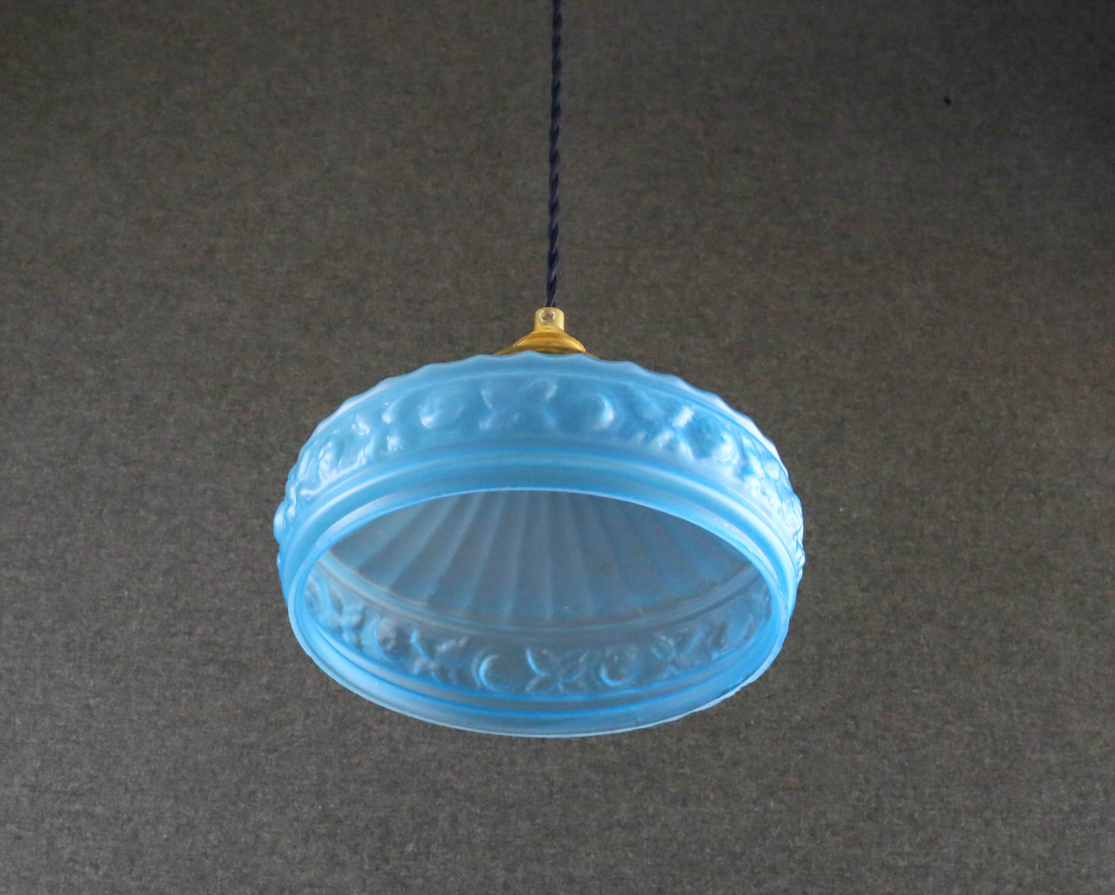 Old pendant lamp in blue translucent glass - circa 1930 - delivered with