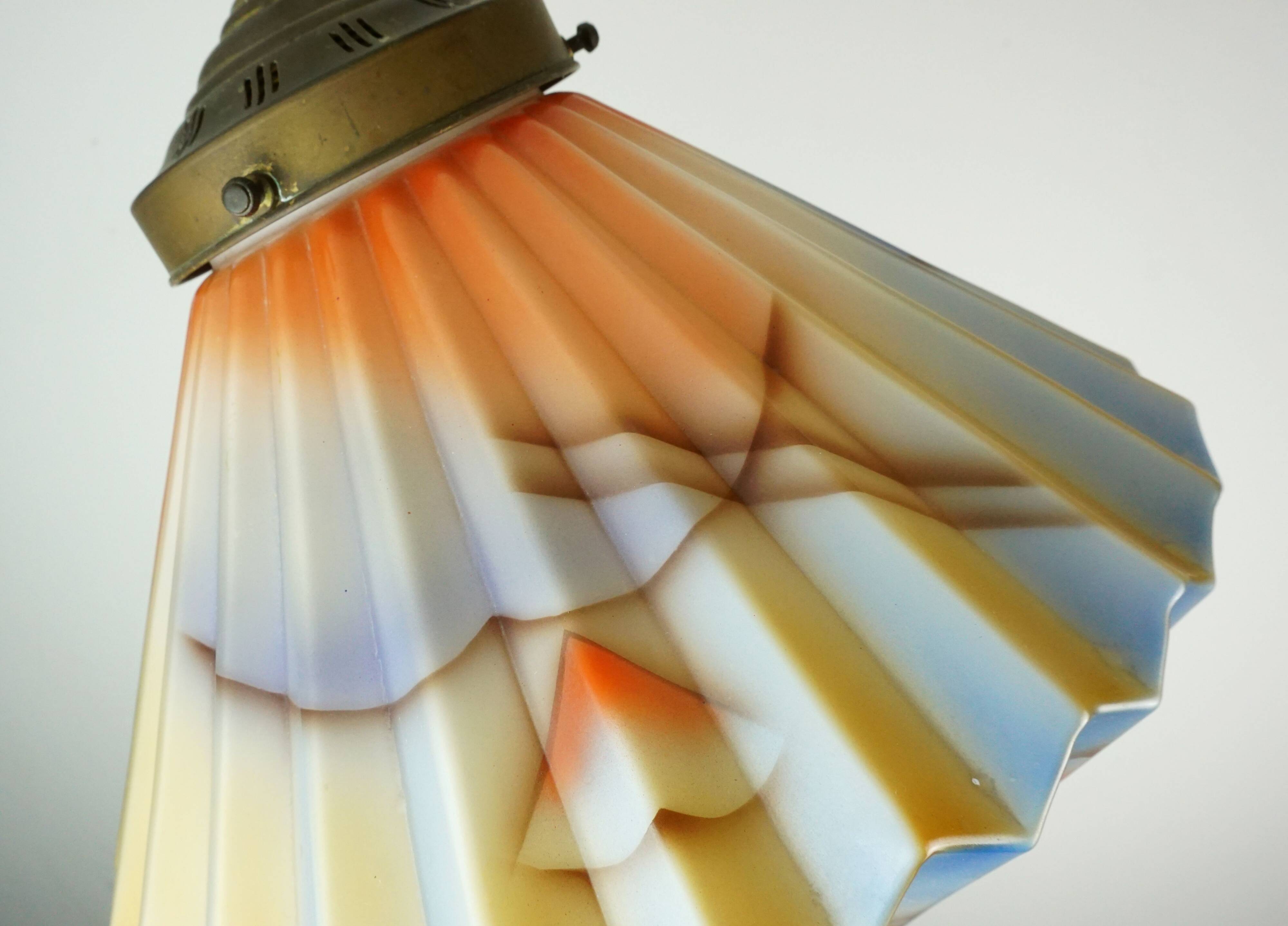 art déco glass PENDANT LIGHT airbrush pleated shape avantgarde design