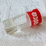 6 vintage red and white flower decorated liqueur glasses