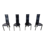 Vintage black leather dining chairs, set of 4, 1980s