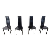 Chaises de salle à manger vintage en cuir noir, lot de 4, 1980