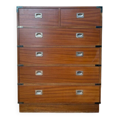 Commode marine Anglaise acajou et laiton — style Campaign 1960