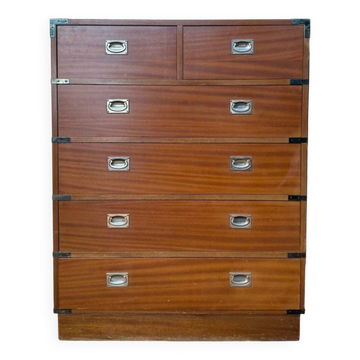 English Campaign Commode Mahogany & Brass — 1960s Style
