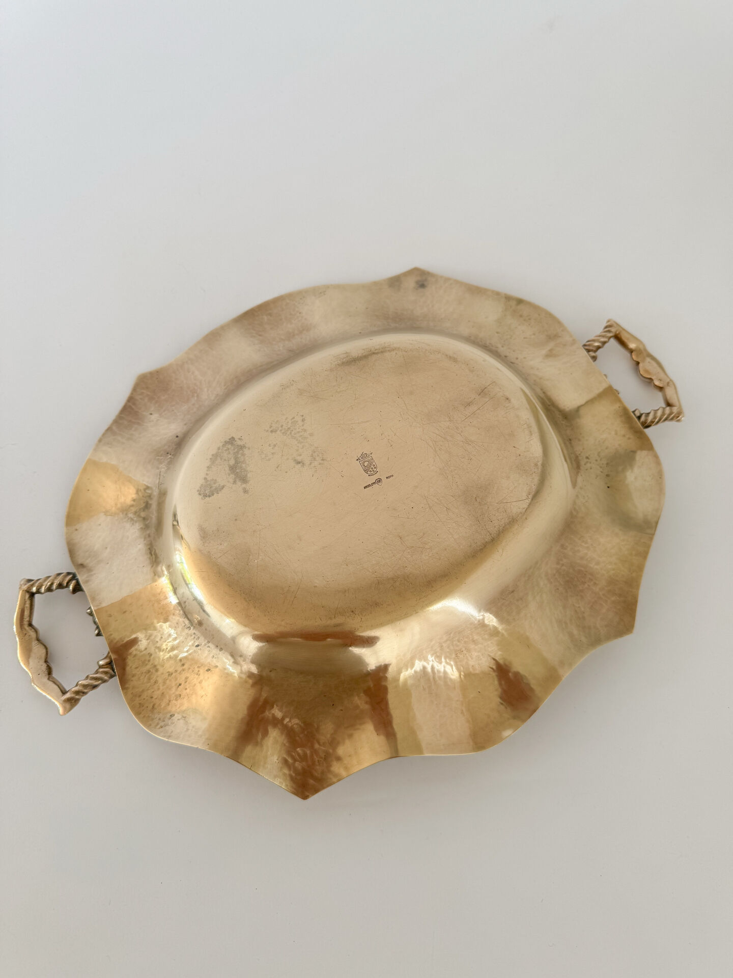 Vintage Modernist Italian Ornate Brass Serving Platter