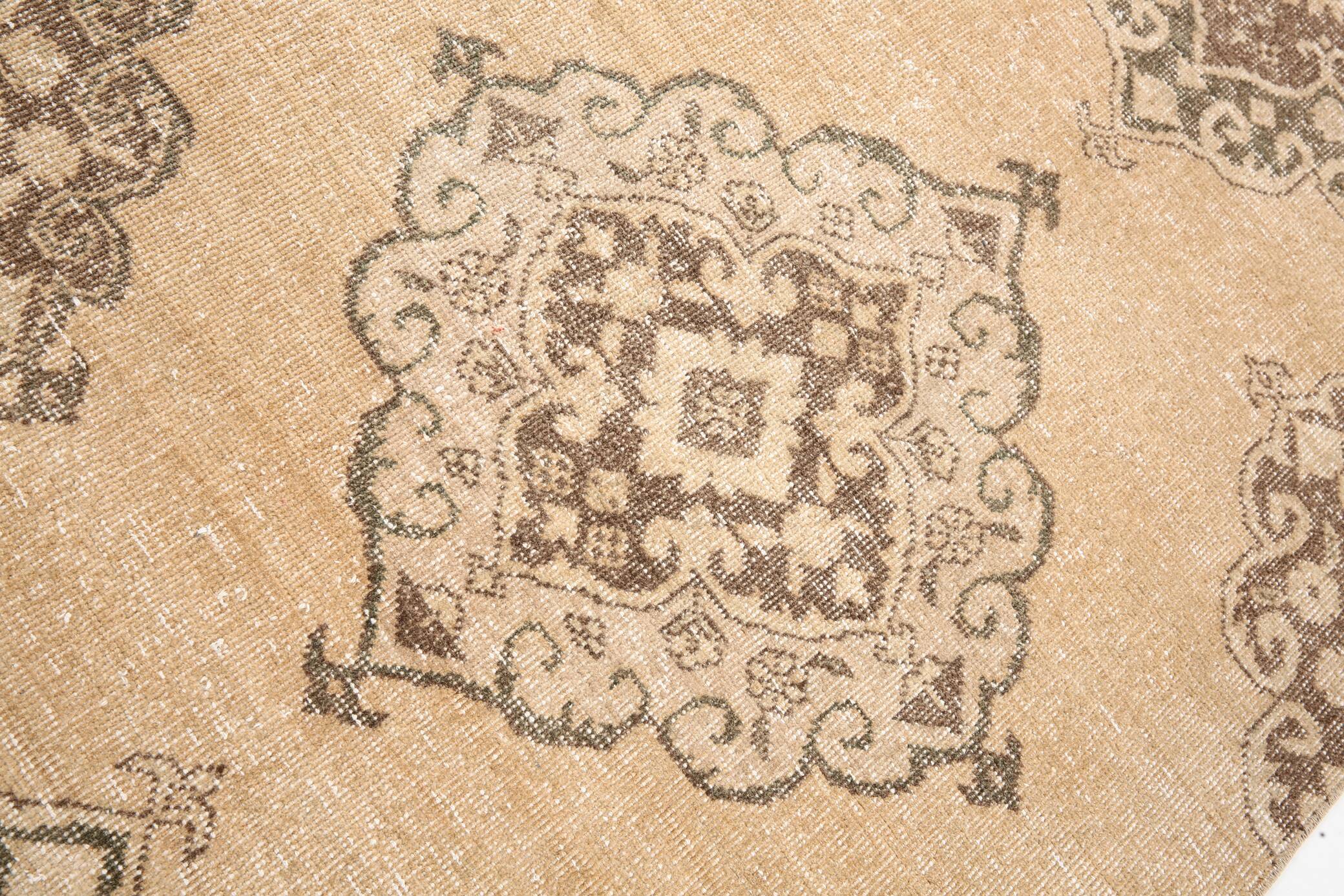 3x13 Beige & Brown Geometric Vintage Runner Rug, Long Runner Rug,