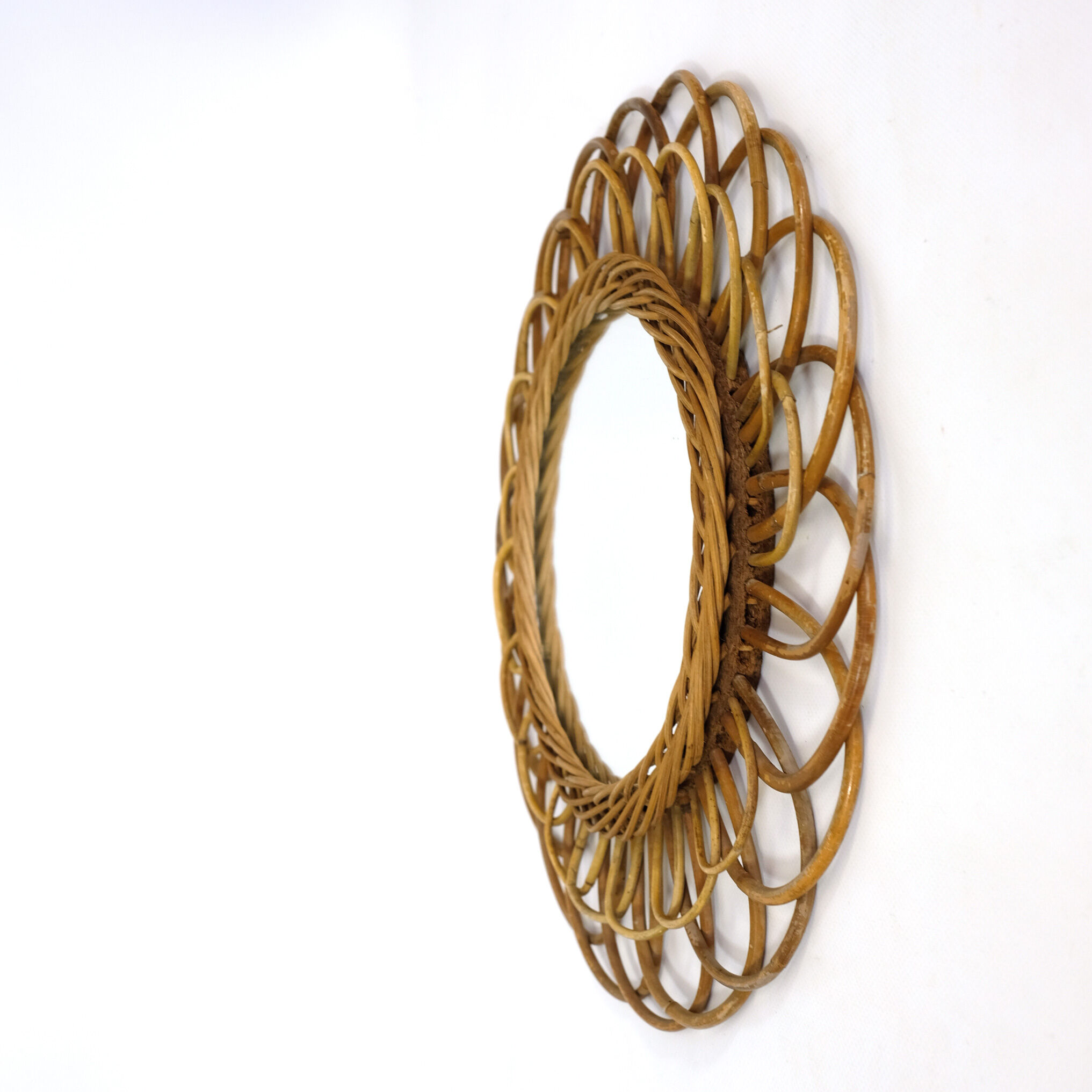 Rattan flower mirror, 1960s, 42 cm.