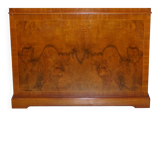 Partner desk in burr walnut designed to conceal computer equipment.