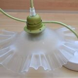 White pleated opaline pendant lamp – Electric mounting in green color