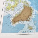 North Pole Arctic Ocean Greenland Iceland vintage map from 1950