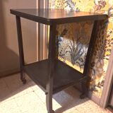 Art Deco style side table, console table on wheels, black varnished wood, 1940
