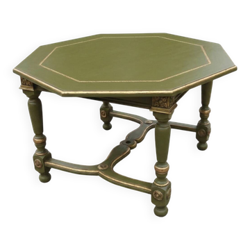 Table Octogonale style Louis XIII– Relooking Signature Vert Olive & Or