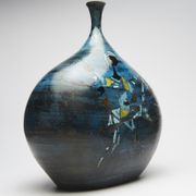 Large blue vase with ceramic rider by Jean de Lespinasse