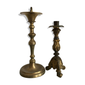 Duo of ancient bronze candlesticks
