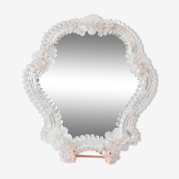 Petit miroir cristal Murano avec fleurs années 50
