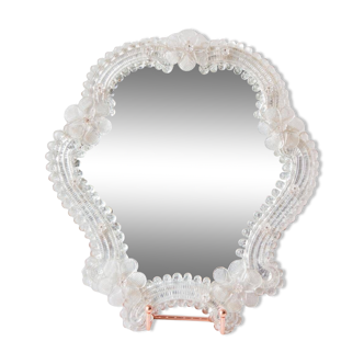 Small Murano crystal mirror with flowers from the 50s