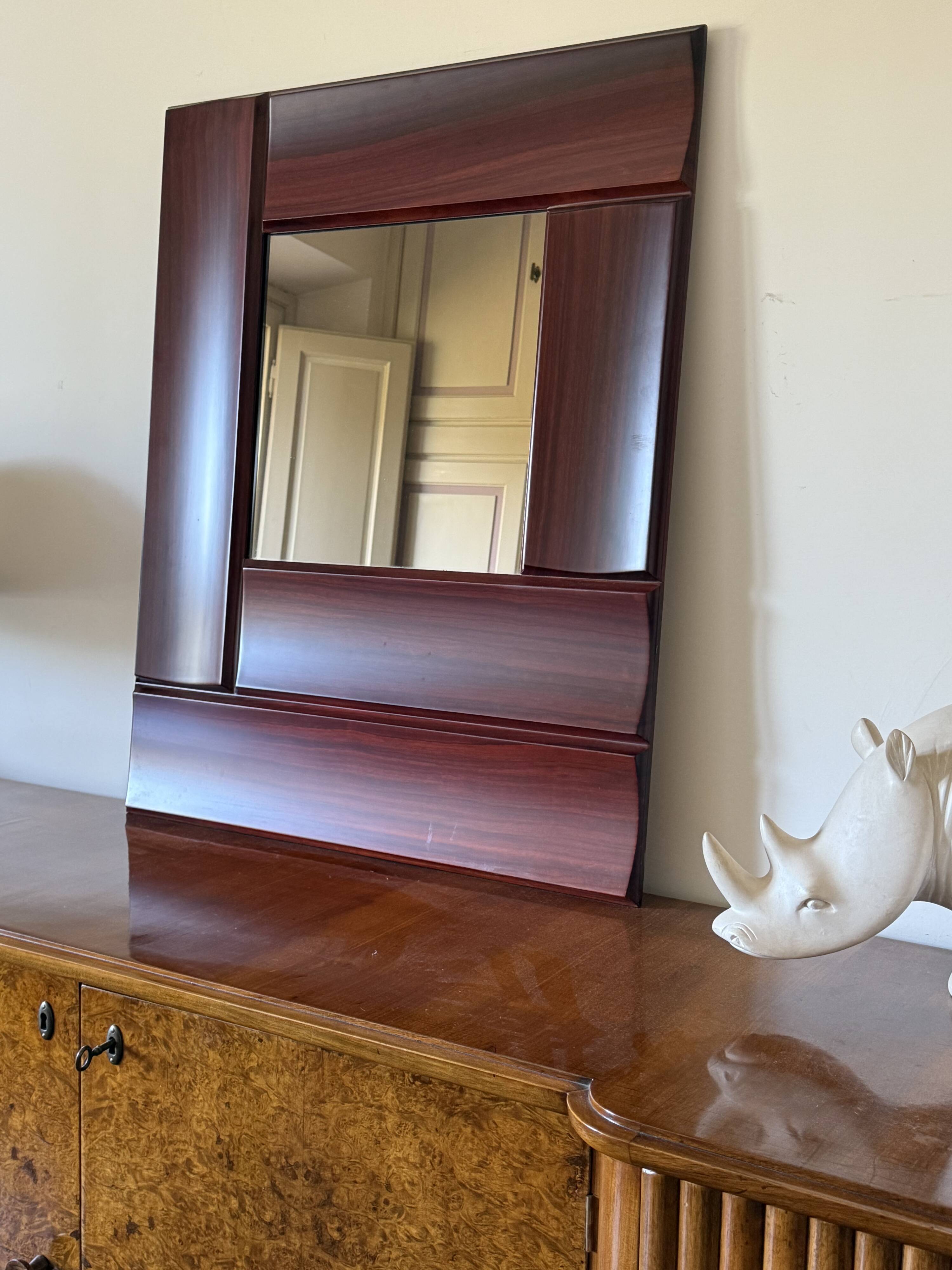Luciano Frigerio, mod. Tartaro solid padouk mirror, Frigerio di Desio 1970s