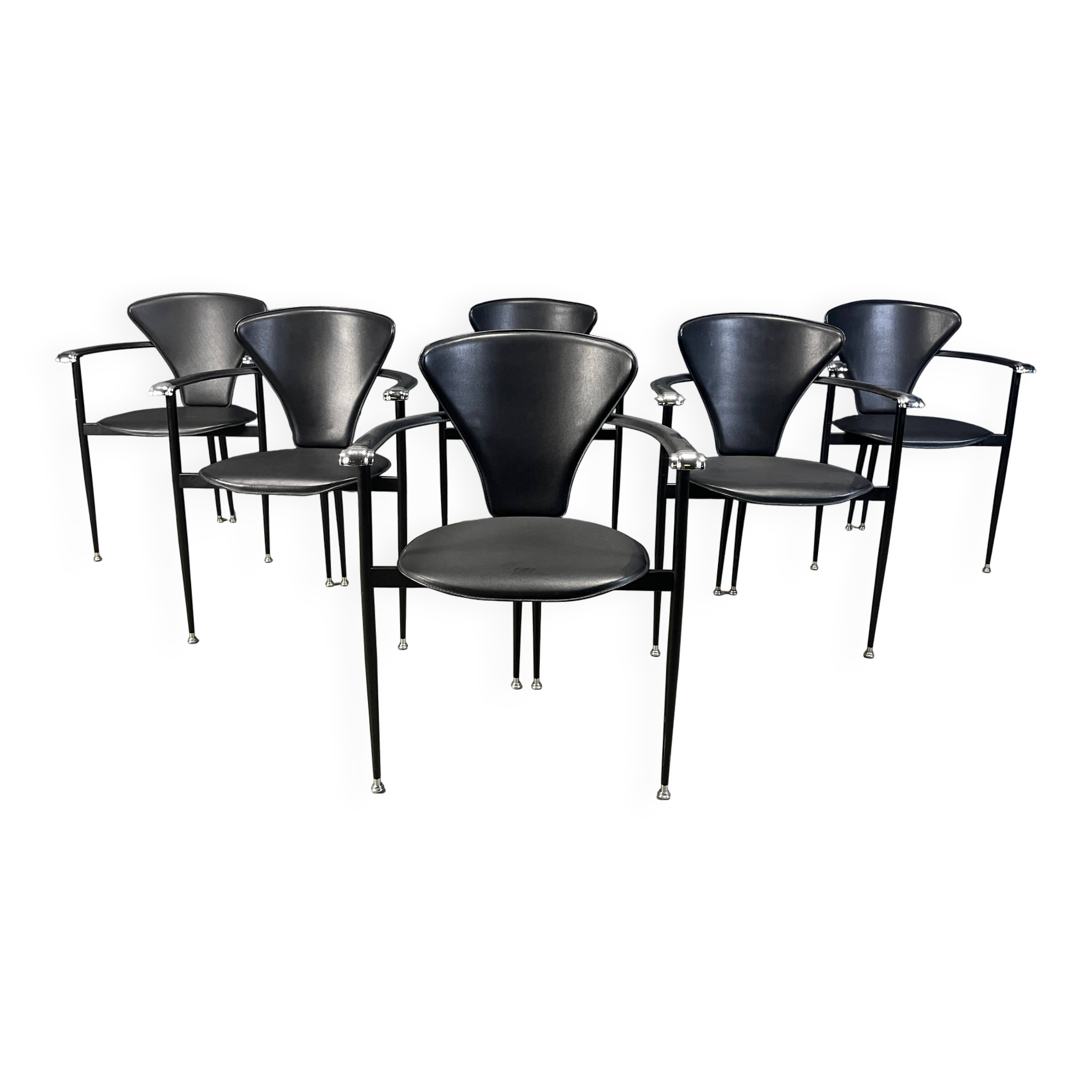 Vintage leather armchairs by Arrben Italy, 1980s - set of 6