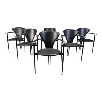 Vintage leather armchairs by Arrben Italy, 1980s - set of 6