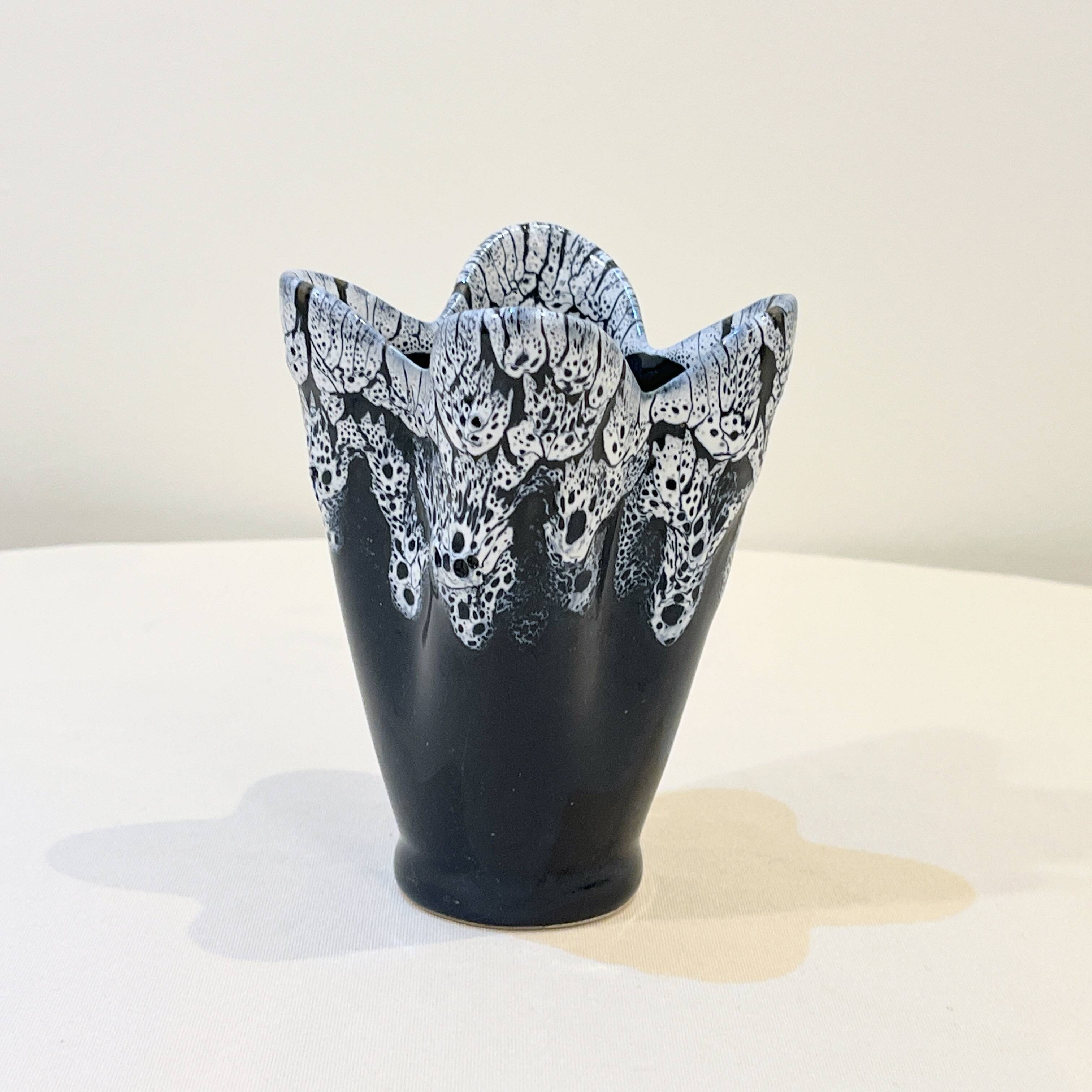 Vintage blue and white Vallauris ceramic Fat Lava vase, 1950s