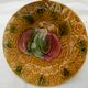 Set of 3 slip dessert plates. Fruit decor.