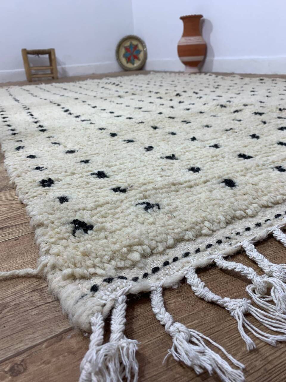 Handmade polka dot Berber rug 250 X 150 CM