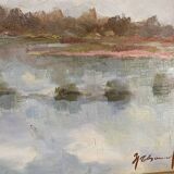 Paysage d’etang signé de 1982