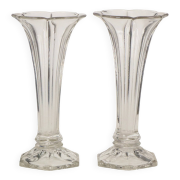 Paire de vases 'Américain' Luxval en cristal clair de Val Saint Lambert, 23 cm