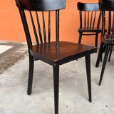 Set of 18 curved wooden bistro chairs with patina from the 60s