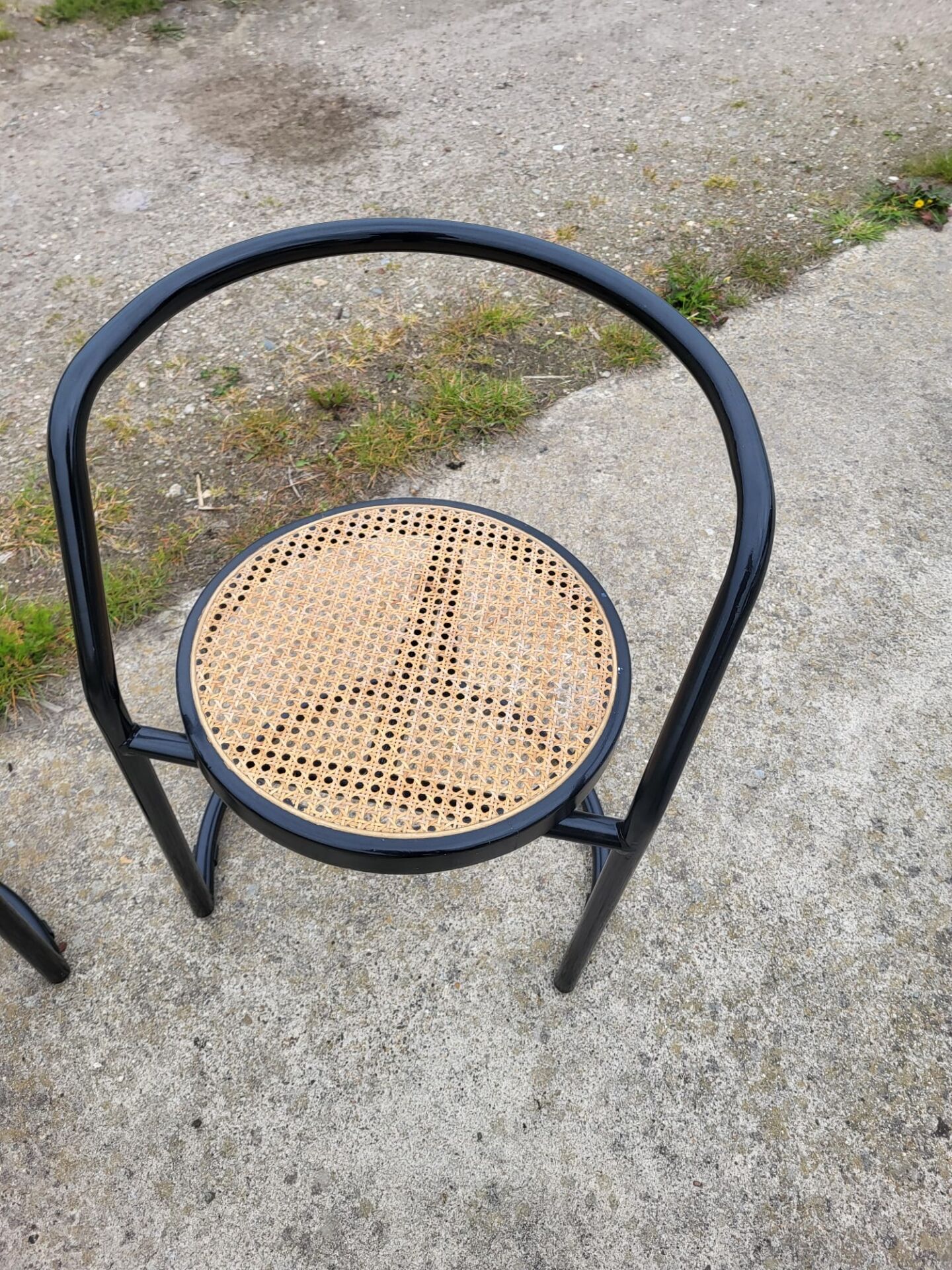 Set 2 tub chair Italian design black tubular metal frame - cane seat