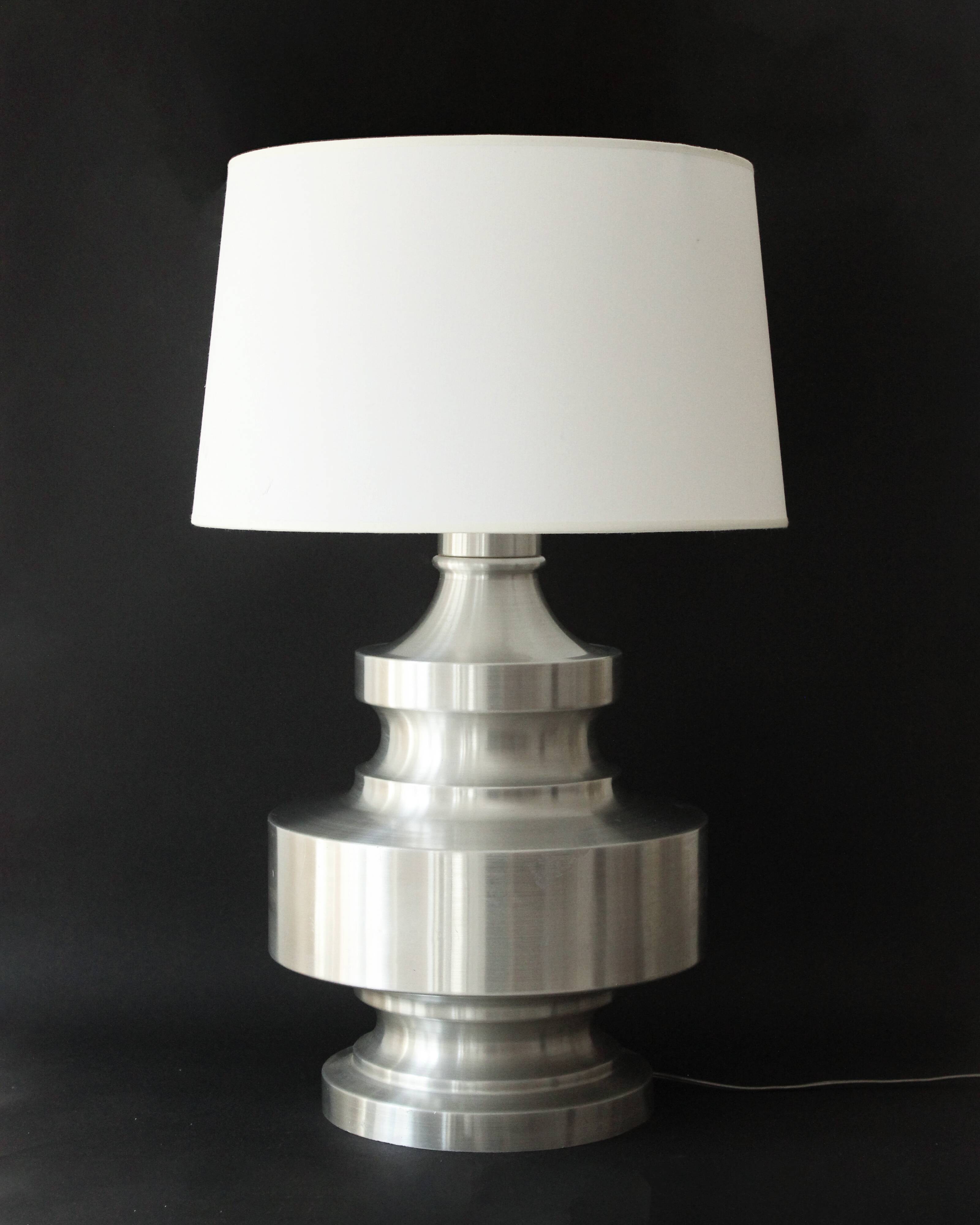Large brushed aluminium table lamp, 1970s