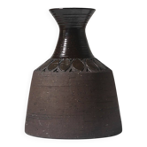 Mid-Century Ethnic Brown Ceramic Vase, Signed