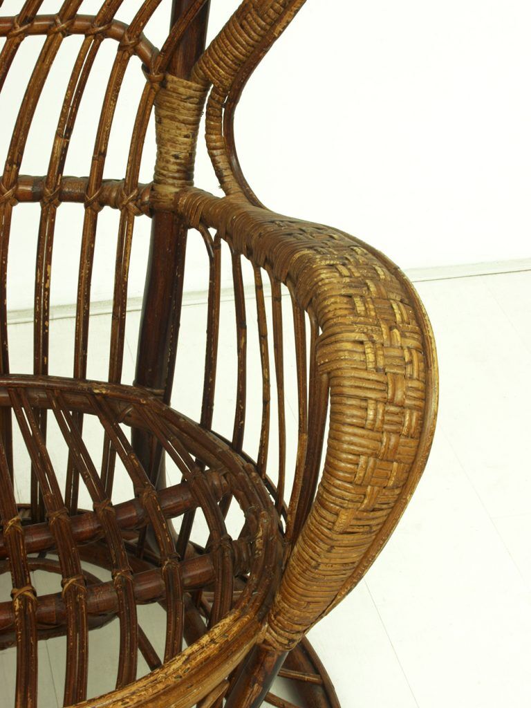 Vintage wicker lounge chair, italian 1950s