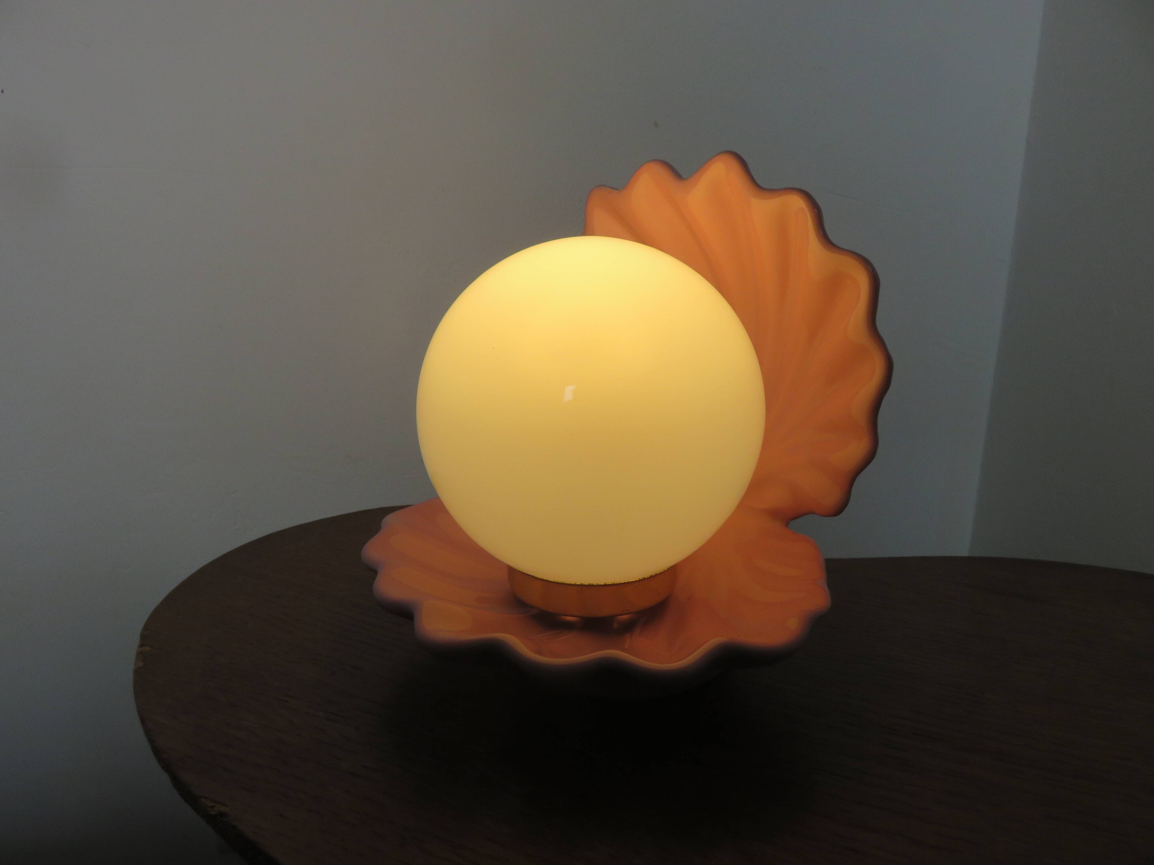 Pink ceramic shell lamp 1970