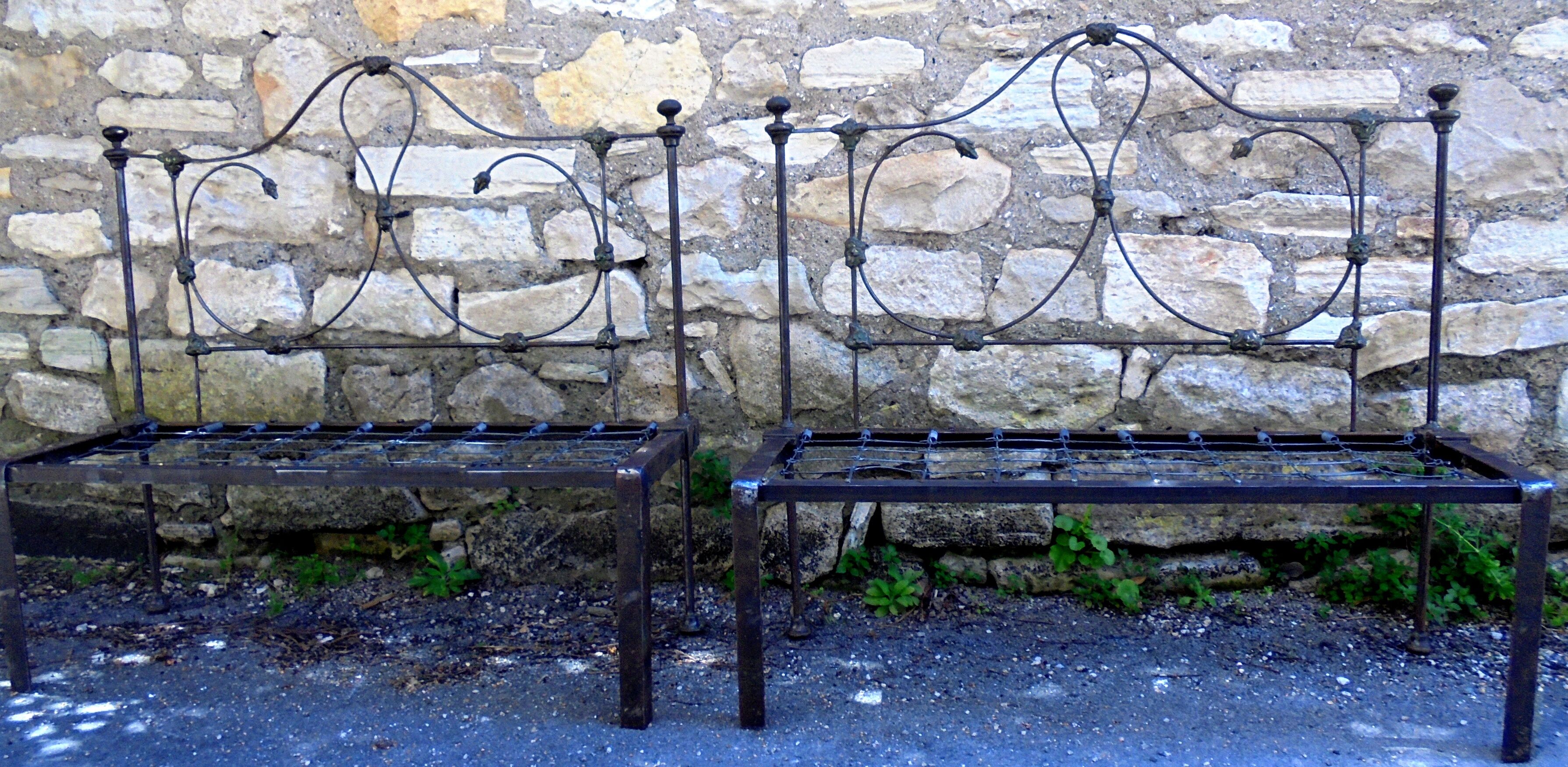 Pair of wrought iron benches