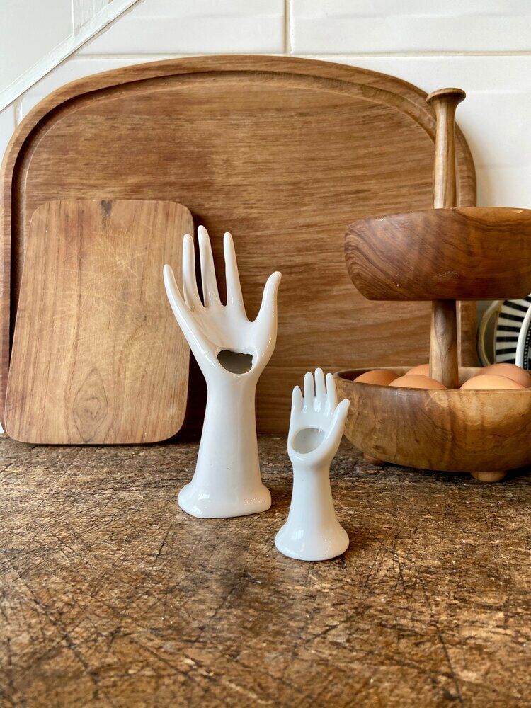 Pair of hand vases in white earthenware