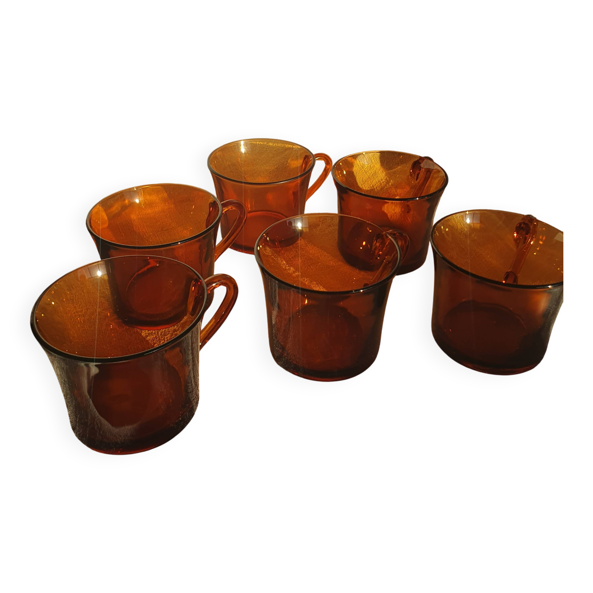 6 tasses vintage en verre ambré Duralex, Espagne
