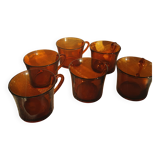 6 tasses vintage en verre ambré Duralex, Espagne