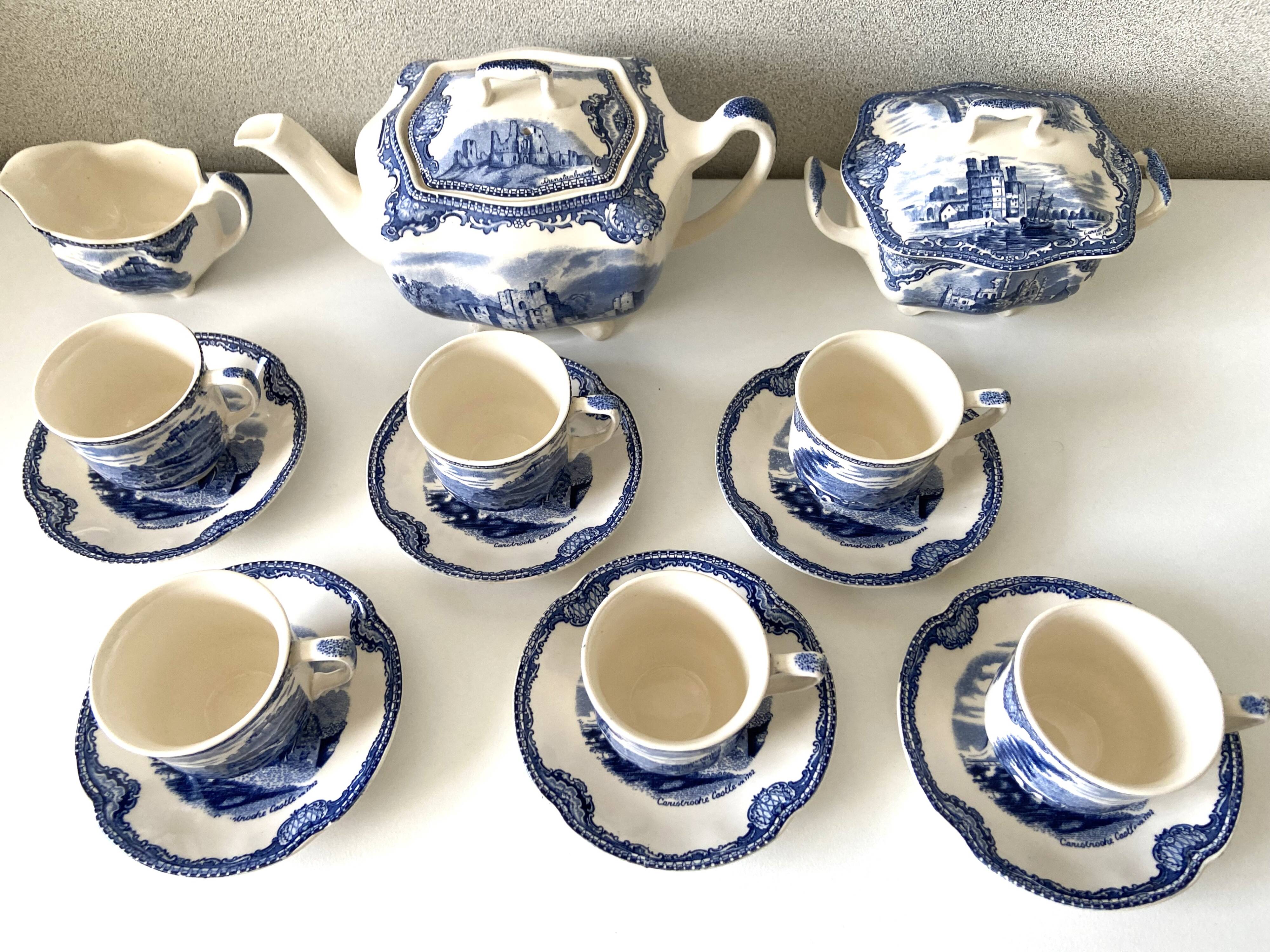 Vintage Johnson Brothers Old Castles Blue Coffee and Chocolate Tea Set
