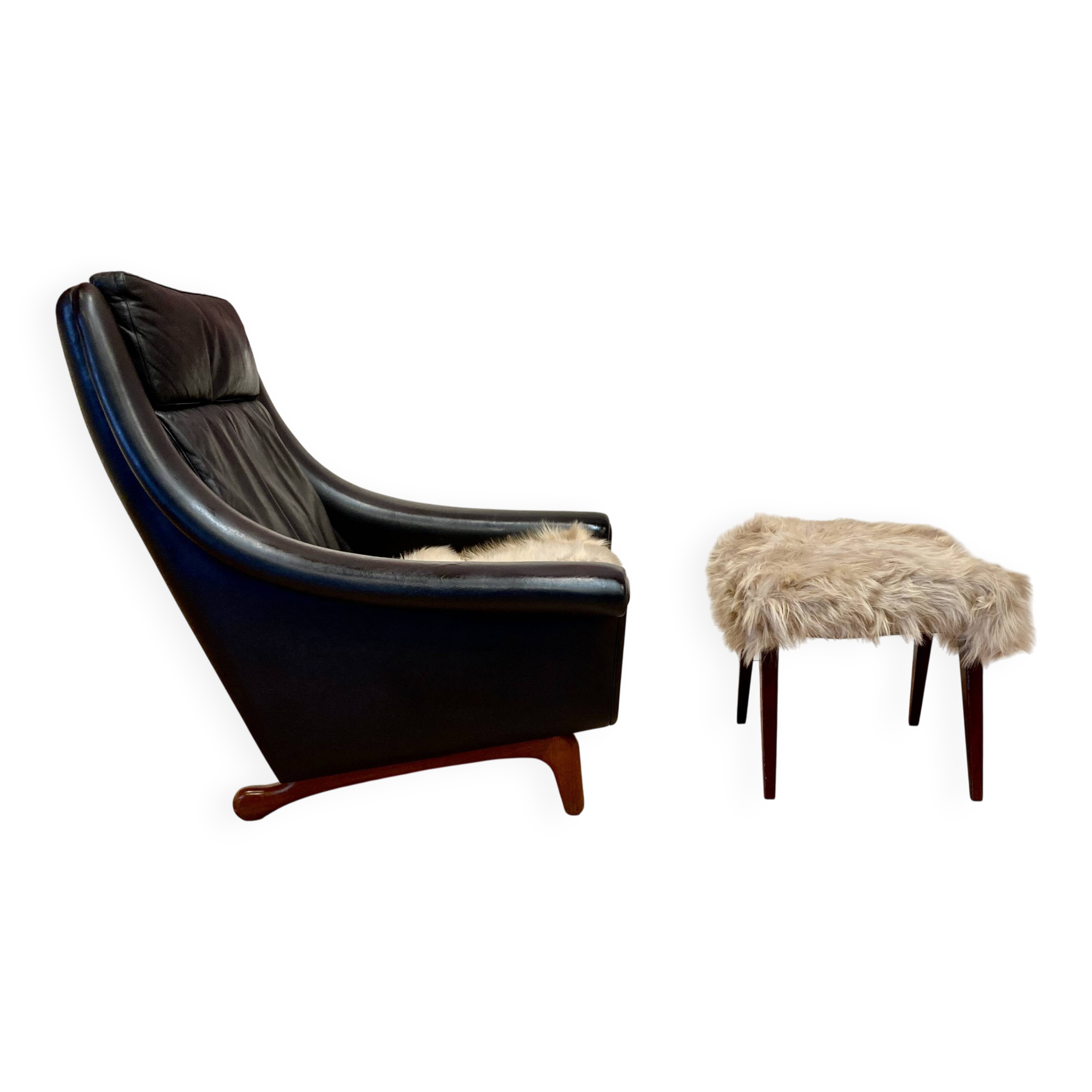 Fauteuil design scandinave Aage Christiansen cuir noir 1950.