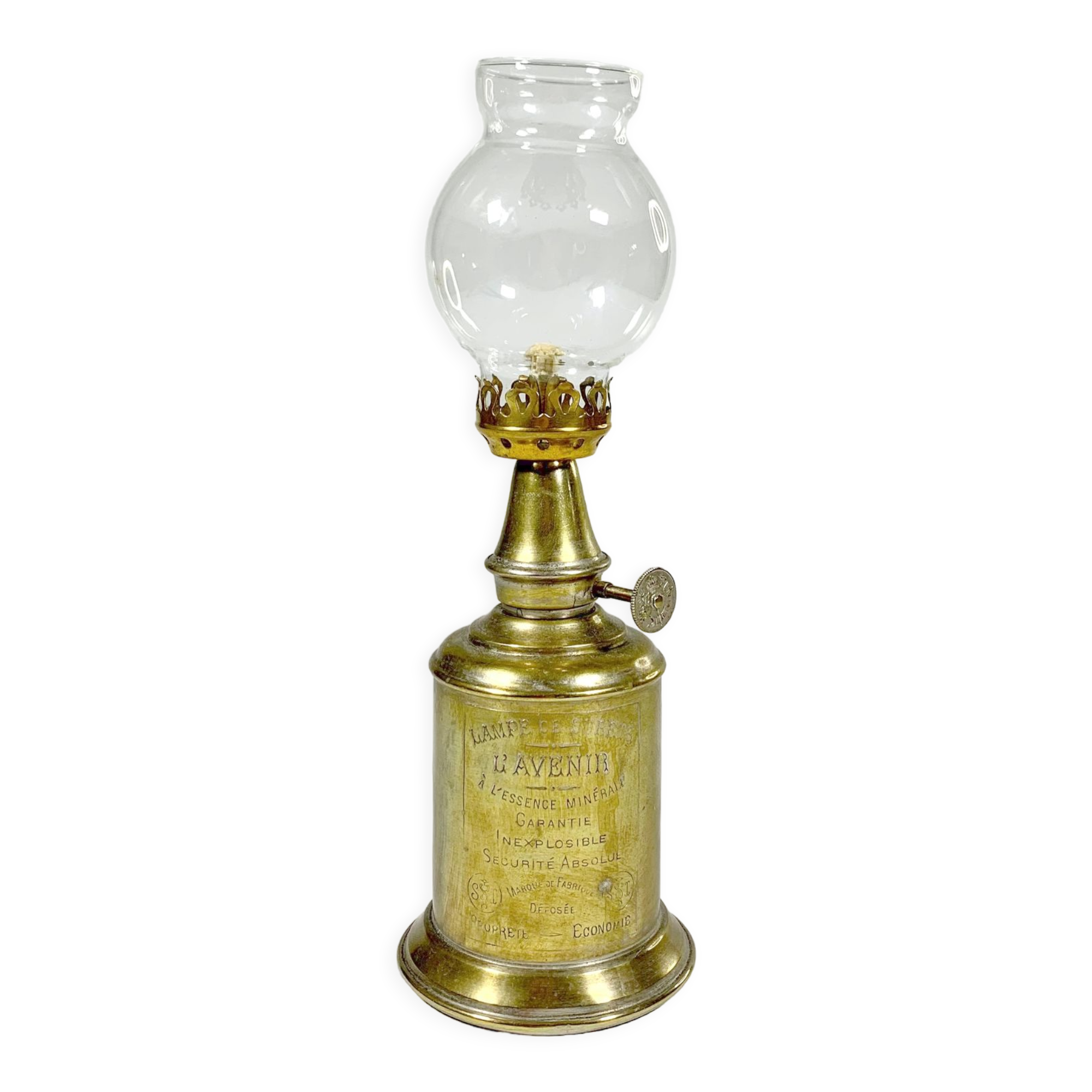 Pigeon L'Avenir style gasoline lamp in brass fully restored