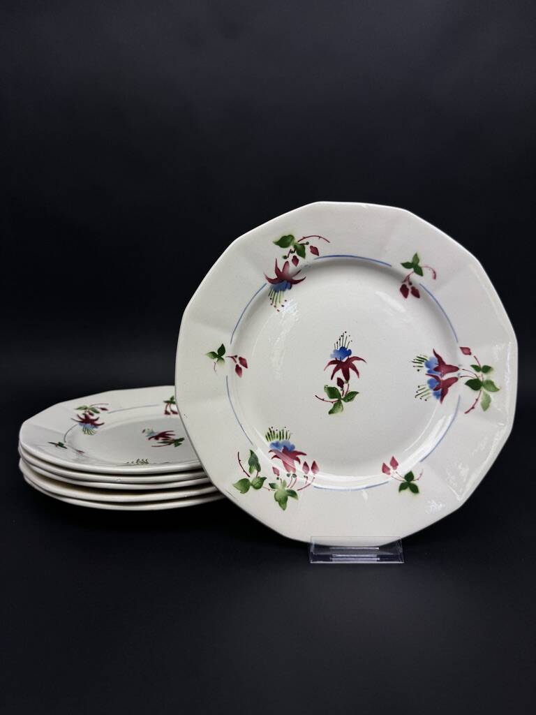 Set of 6 Sarreguemines dinner plates, Bermudes model – circa 1950