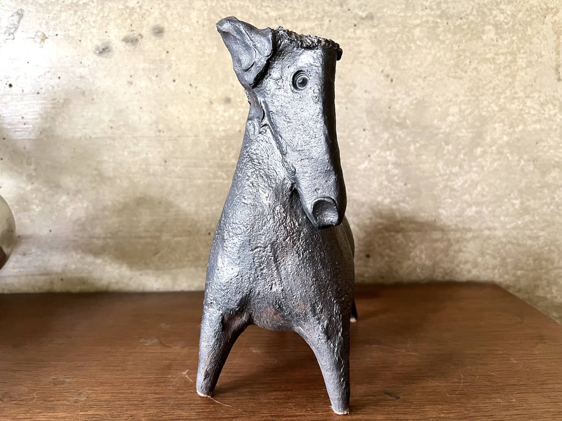 Black glazed ceramic sculpture signed Pouchain – Circa 1960