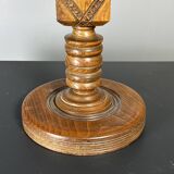 Midcentury brutalist wood turned table lamp in the style of Charles Dudouyt