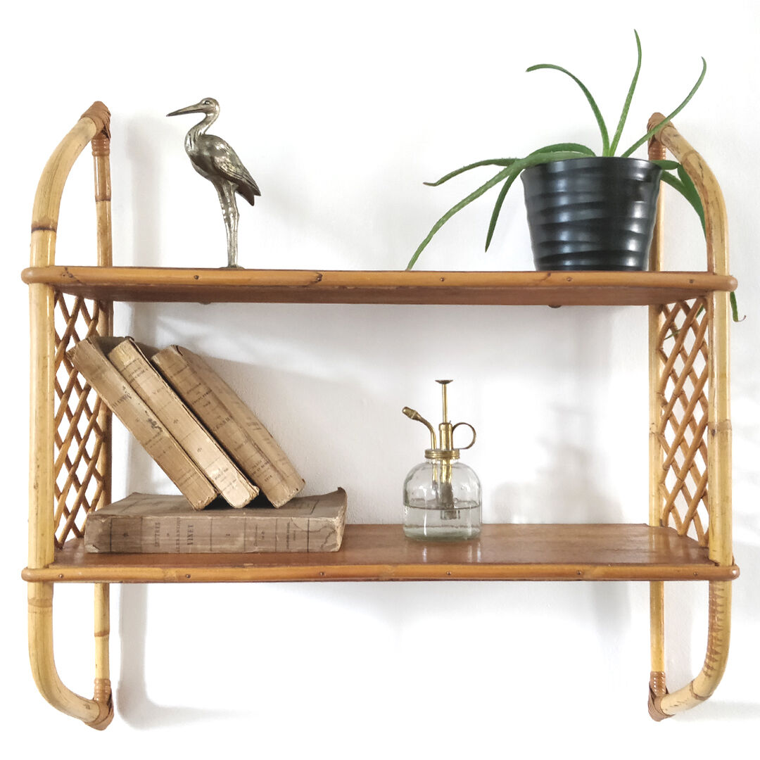 Vintage rattan wall shelf
