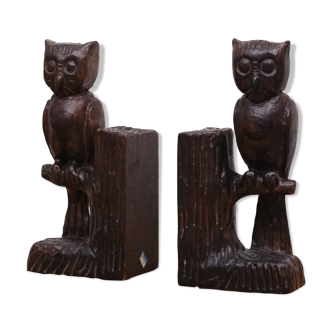 Vintage Owl Bookends Wood Spain, 1960s