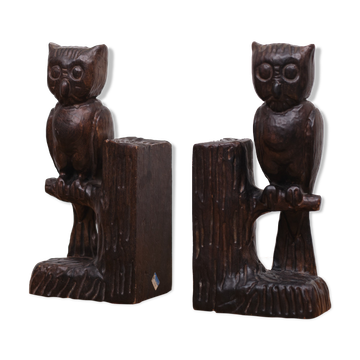 Vintage Owl Bookends Wood Spain, 1960s
