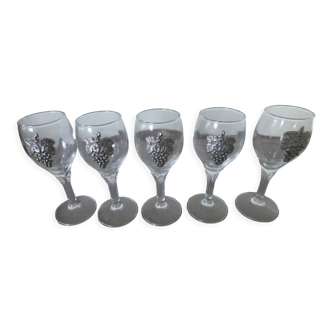 Set of 5 glasses with cooked wine stemmed with pewter decoration