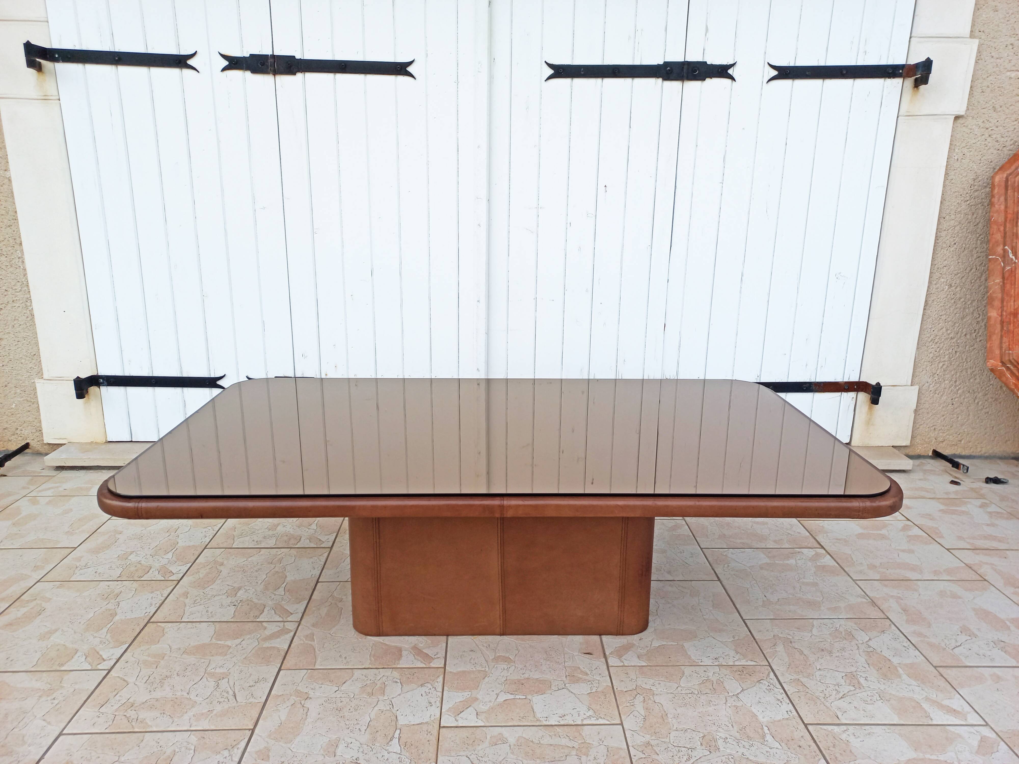 Brown leather designer coffee table