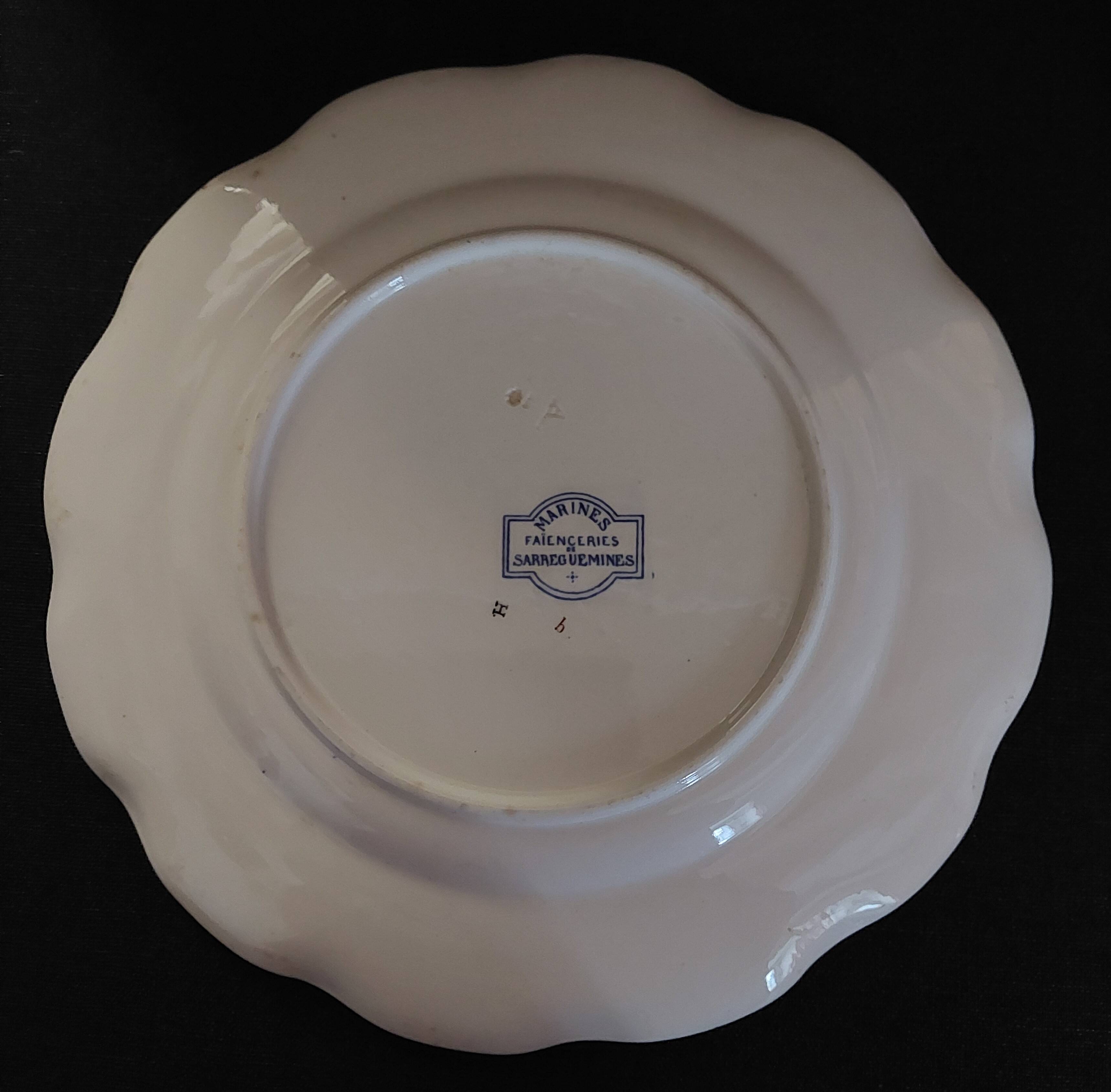 Sarreguemines earthenware plate with Marine decor late 19th century early 20th century